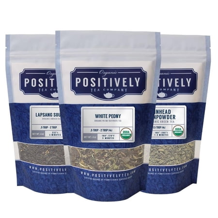 Positively Tea's Organic Chinese Tea Sampler, Loose Leaf, 4 oz Bags, 3 Pack
