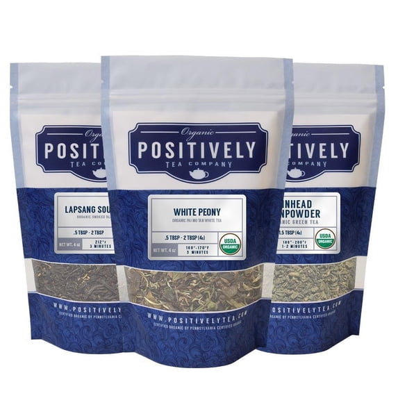 Positively Tea's Organic Chinese Tea Sampler, Loose Leaf, 4 oz Bags, 3 Pack