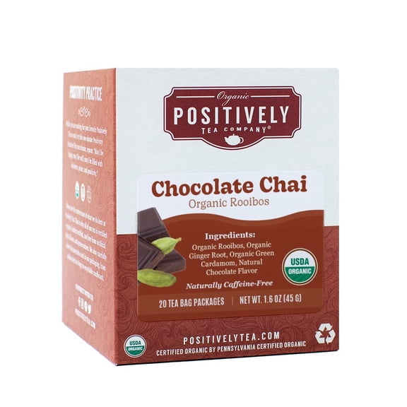 Positively Tea's Organic Chocolate Chai Rooibos, Caffeine Free, Red Tea Bags, 120 CT Tea Bags 6 Boxes