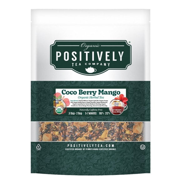 Positively Tea's Organic Coco Berry Mango Herbal Tea, Loose Leaf, 1 Pound Bag
