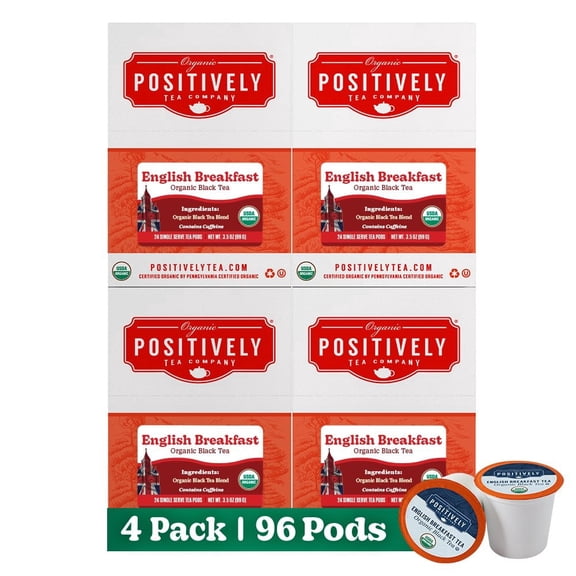 Positively Tea's Organic English Breakfast Tea, 96 CT K-cup Compatible Tea Pods