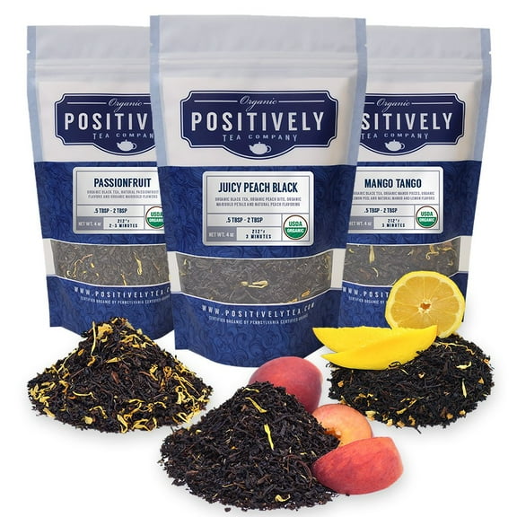 Positively Tea's Organic Flavored Black Tea Sampler, Loose Leaf, 4 oz Bags, 3 Pack