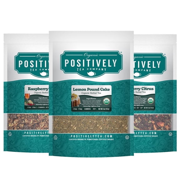 Positively Tea's Organic Herbal Tea Sampler, Loose Leaf, 4 oz Bags, 3 Pack