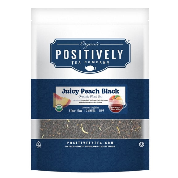 Positively Tea's Organic Juicy Peach Tea Black Tea, Loose Leaf, 1 Pound Bag