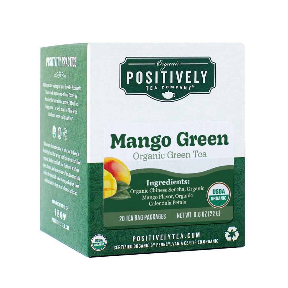 Positively Tea's Organic Mango Green Tea, Green Tea Bags, 120 CT Tea Bags 6 Boxes