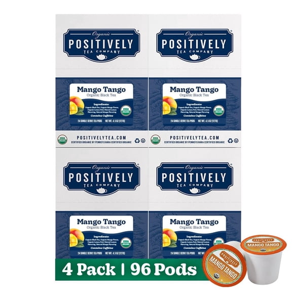 Positively Tea's Organic Mango Tango Black Tea, 96 CT K-cup Compatible Tea Pods