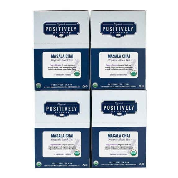 Positively Tea's Organic Masala Chai Tea, 96 CT K-cup Compatible Tea Pods