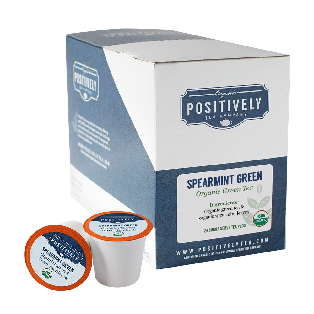 Positively Tea's Organic Spearmint Green, 96 CT K-cup Compatible Tea Pods 