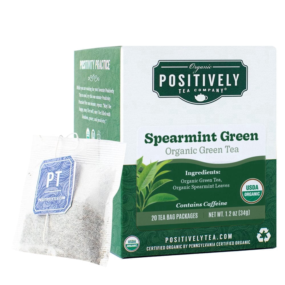 Positively Tea's Organic Spearmint Green, Green Tea Bags, 120 CT Tea Bags 6 Boxes