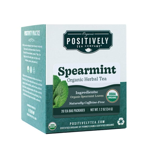 Positively Tea's Organic Spearmint Leaf, Caffeine Free, Herbal Tea Bags, 120 CT Tea Bags 6 Boxes