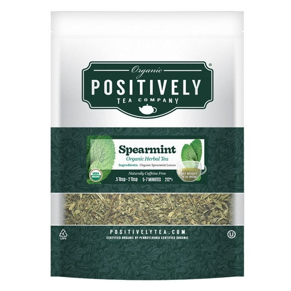Positively Tea's Organic Spearmint Leaf, Herbal Tea, Loose Leaf, 1 Pound Bag