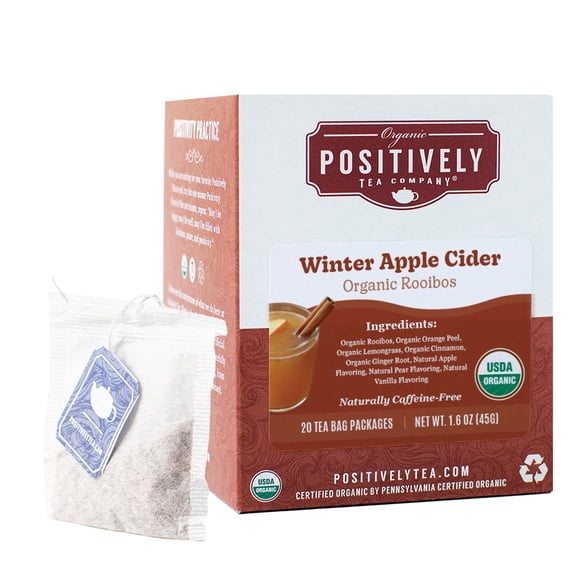 Positively Tea's Organic Winter Apple Cider Rooibos, Caffeine Free, Red Tea Bags, 120 CT Tea Bags 6 Boxes
