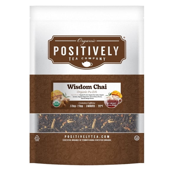 Positively Tea's Organic Wisdom Pu-Erh Chai Tea, Loose Leaf, 1 Pound Bag