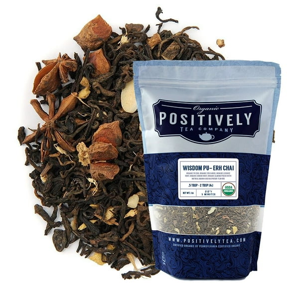 Positively Tea's Organic Wisdom Pu-Erh Chai Tea, Loose Leaf, 1 Pound Bag