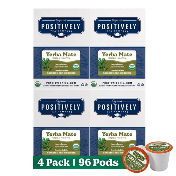 Positively Tea's Organic Yerba Mate, 96 CT K-cup Compatible Tea Pods