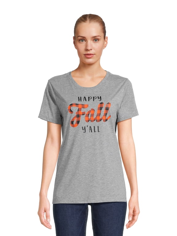 Women's Fall Graphic T-Shirt, Seasonal Short Sleeve Tee Fall Y'all, Sizes S-3XL