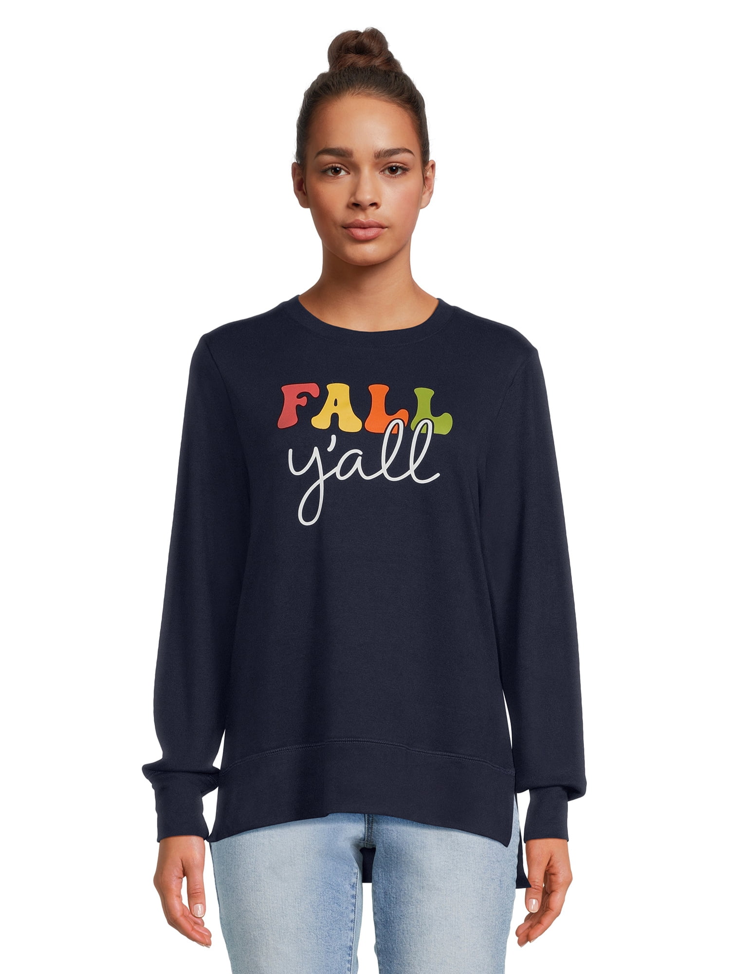 Positivitees Women's Fall Graphic Tee, Long Sleeve TShirt Fall Y'all