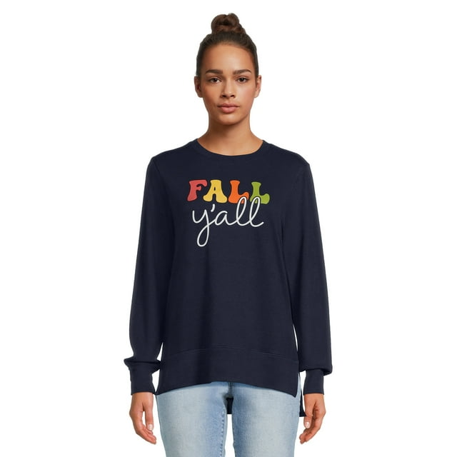 Positivitees Women's Fall Graphic Tee, Long Sleeve TShirt Fall Y'all