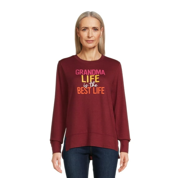 Positivitees Women's Fall Graphic Tee, Long Sleeve T-Shirt Grandma Life, Sizes S-3XL