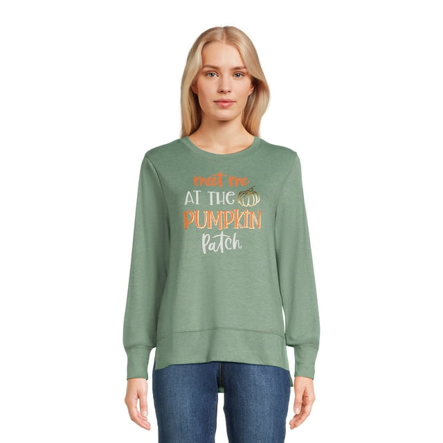 Positivitees Women's Fall Graphic Tee, Long Sleeve TShirt Pumpkin