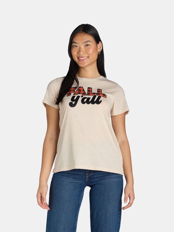 Women’s Fall Y’all Graphic Tee with Short Sleeves, Sizes S-XXXL