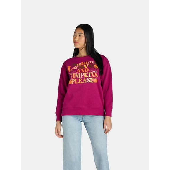 Positivitees Women’s Graphic Fleece Sweatshirt with Long Sleeves, Sizes S-3XL