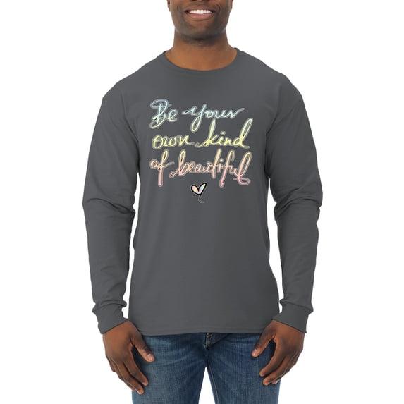 Positivity saying Pop Culture Mens Long Sleeve Shirt, Charcoal, Small
