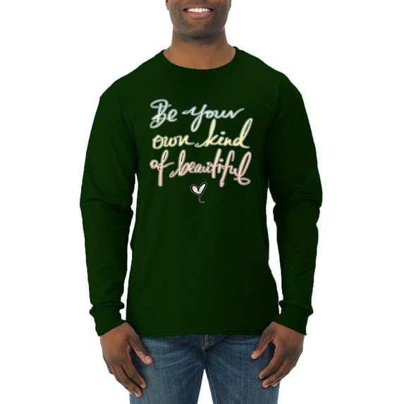 Positivity saying Pop Culture Mens Long Sleeve Shirt, Forest Green, Small