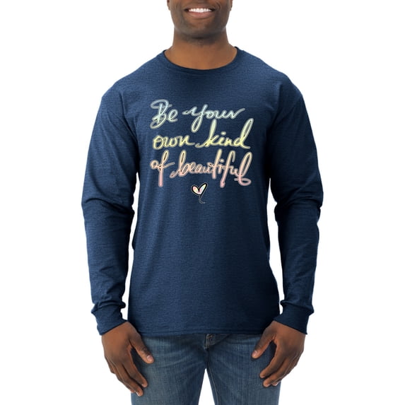 Positivity saying Pop Culture Mens Long Sleeve Shirt, Vintage Heather Navy, 3XL