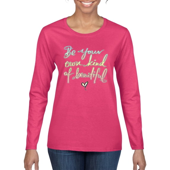 Positivity saying Pop Culture Womens Graphic Long Sleeve T-Shirt, Fuschia, Medium