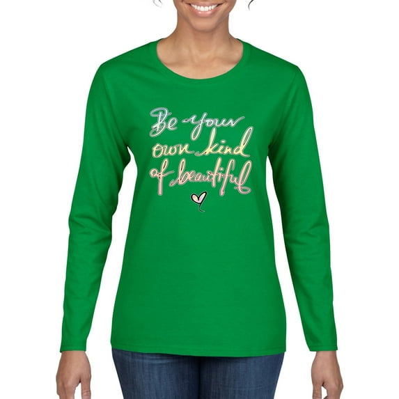 Positivity saying Pop Culture Womens Graphic Long Sleeve T-Shirt, Kelly, 2XL