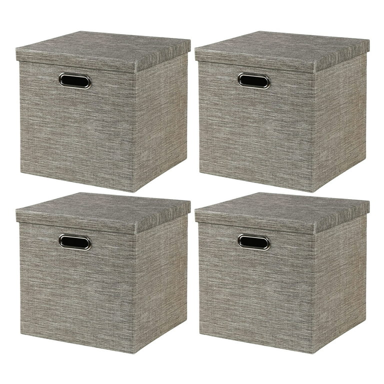 Posprica Storage Cubes, 1212 Collapsible Storage Basket Bins,Heavy Duty Fabric Containers, 4pcs, Grey