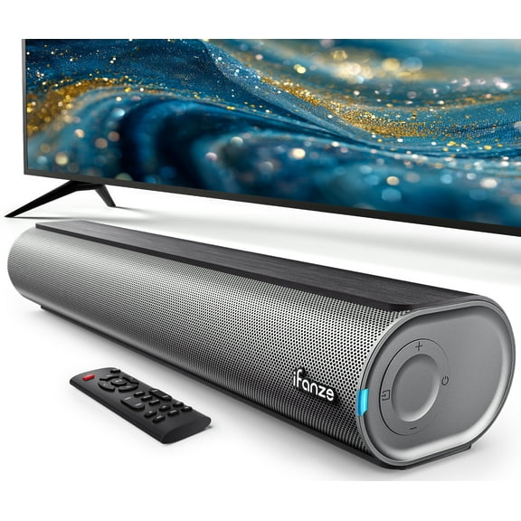 Posrue 50W Sound Bar, 16 inch Bluetooth TV Speaker with Remote & 2 Built-in Full-frequency Speakers, Wireless Soundbar for TV Home Theater & Audio, Iron Gray