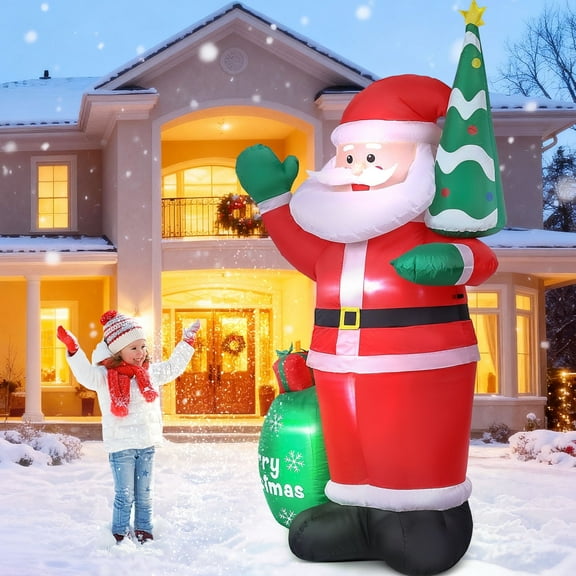 Qunler 8FT Christmas Inflatable Outdoor Decoration, Santa Christmas Inflatable with Build-in LEDs for Xmas Party Outdoor Yard Garden Lawn Winter Decor