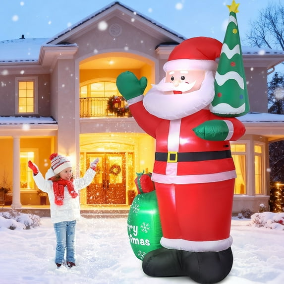 Qunler 8FT Christmas Inflatable Outdoor Decoration, Santa Christmas Inflatable with Build-in LEDs for Xmas Party Outdoor Yard Garden Lawn Winter Decor