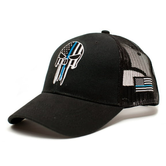 Posse Comitatus Skull Thin Blue Line USA Flag Adult One-Size Cap Hat Black