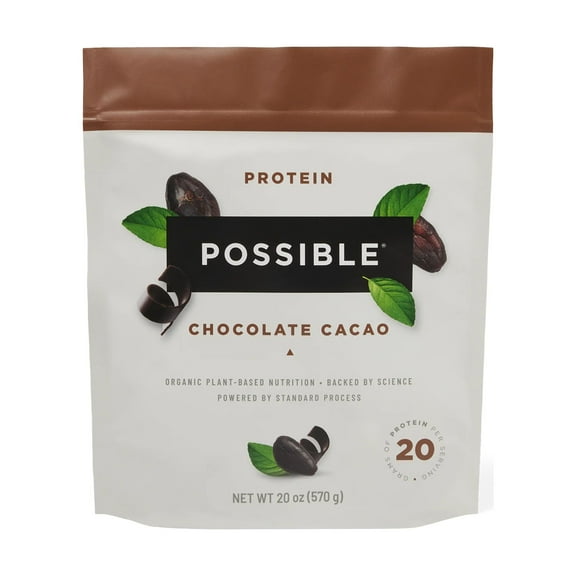Possible Protein Powder Chocolate Cacao - 20g of Vegan, Plant-Based Protein Mix - Non-GMO, Non-Dairy, Gluten-Free - 3.5g of BCAAs - 9 Essential Amino Acids - 15-Day Supply - 1 Bag, 15 Servings