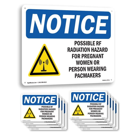 Possible RF Radiation Hazard OSHA Notice Aluminum Sign 10 Inch x 7 Inch - 10 Pack