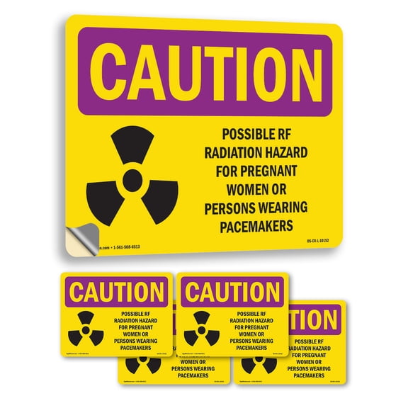 Possible RF Radiation Hazard With Symbol OSHA Caution Radiation Vinyl Decal Label 5 Inch x 3.5 Inch - 5 Pack