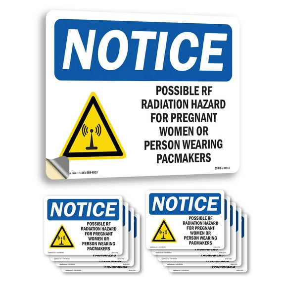 Possible RF Radiation Hazard With Symbol OSHA Notice Vinyl Decal Label 5 Inch x 3.5 Inch - 10 Pack