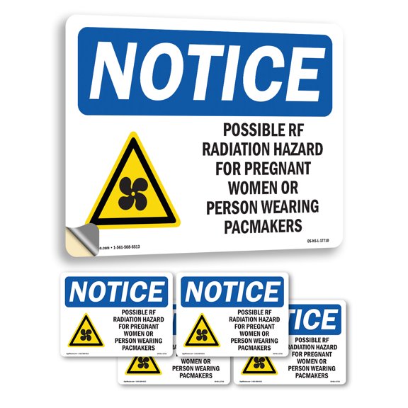 Possible RF Radiation Hazard With Symbol OSHA Notice Vinyl Decal Label 5 Inch x 3.5 Inch - 5 Pack