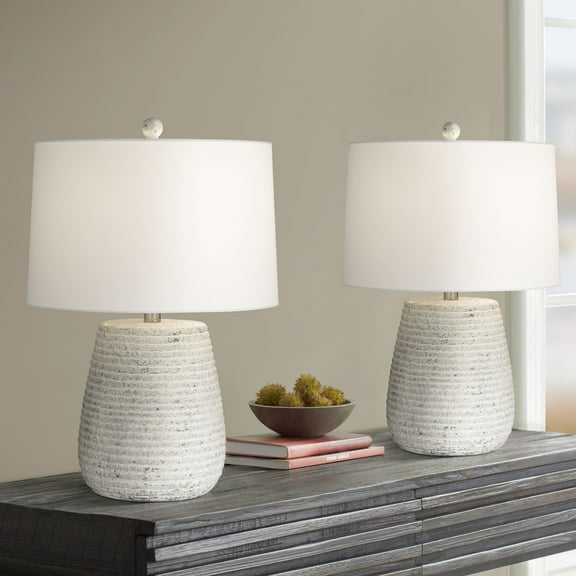 Possini Euro Design 23" High Small Modern Coastal Accent Table Lamps Set of 2 Beige Sandstone Finish Ceramic Living Room Bedroom