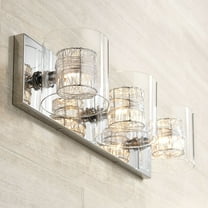 Possini Euro Design 3-Light Chrome Dimmable Vanity Light with Clear Glass Shades