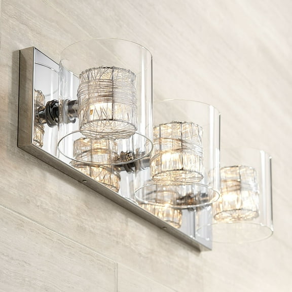Possini Euro Design 3-Light Chrome Dimmable Vanity Light with Clear Glass Shades