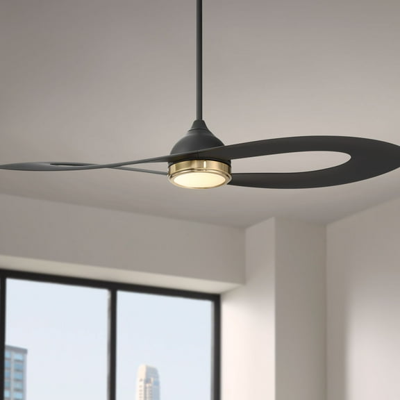 Possini Euro Design 52" Possini Euro Obi Matte Black CCT LED Damp Ceiling Fan with Remote