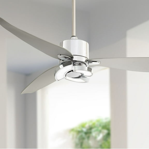 Possini Euro Design 56" Vengeance Modern Indoor Ceiling Fan 3 Blade LED Light Remote Control Chrome Finish Bedroom Living Room