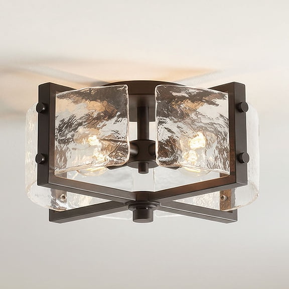 Possini Euro Design Adri Modern Ceiling Light Flush Mount Fixture Black 16 1/2" Wide Black 4-Light Textured Glass for Bedroom Kitchen Living Room Home