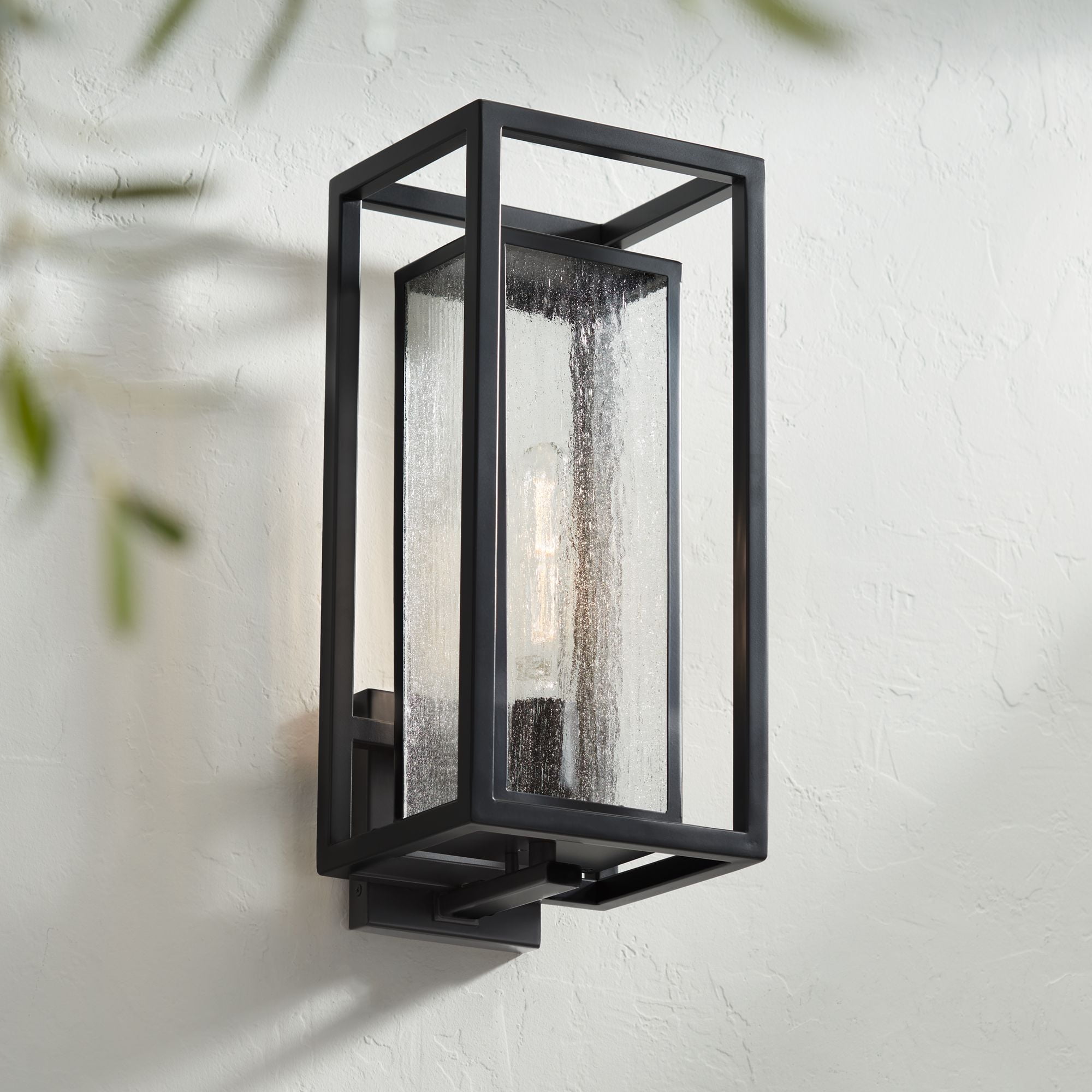Possini Euro Design Amir 18" High Modern Outdoor Wall Light Fixture Mount Porch House Weatherproof Black Clear Glass Shade