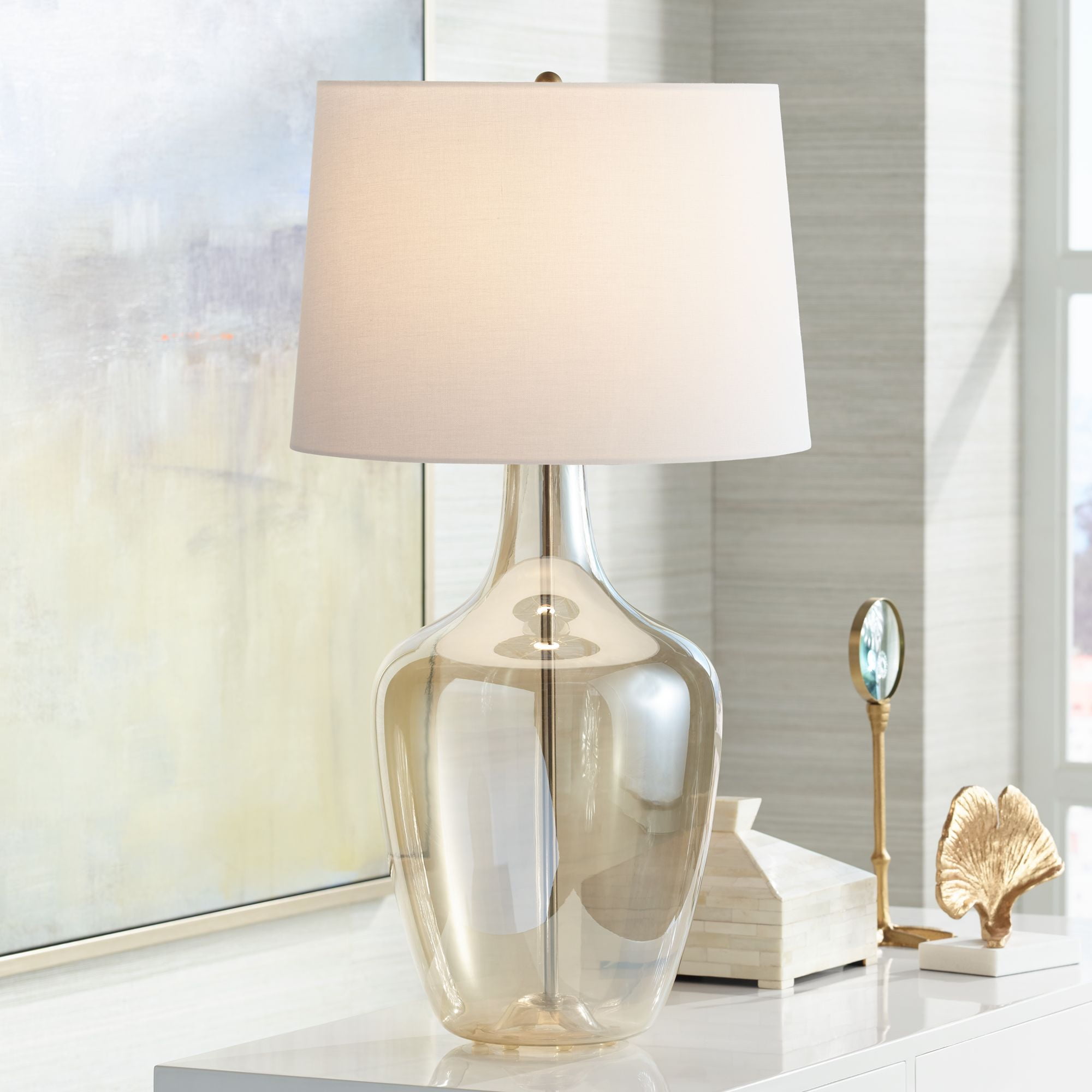 "Possini Euro Design Ania 31"" Champagne Glass Jar Table Lamp with Off ...
