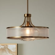 Possini Euro Design Antique Brass Pendant Light 19 Wide Modern Silver Organza Clear Glass Fixture for Kitchen Island Dining Room
